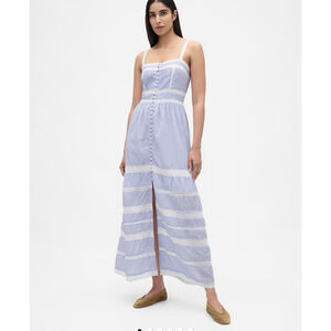 Gap Women's Blue Lace-Trim Smocked Maxi Dress Size XLT cottagecore Boho